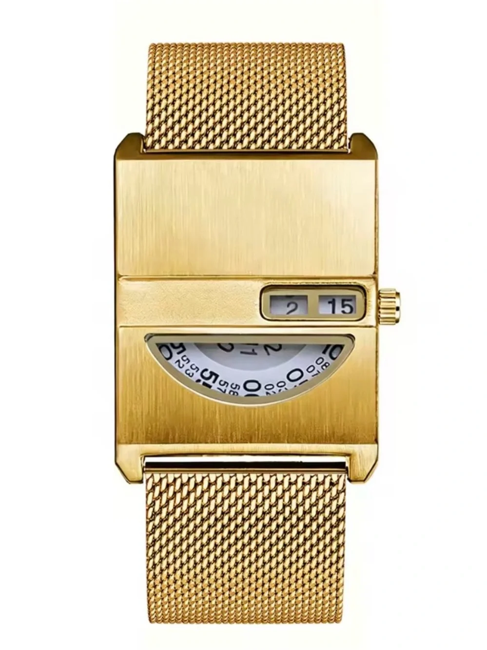 Gold Geometric Mesh Watch | Minimalist Luxury Style | Statement Timepiece
